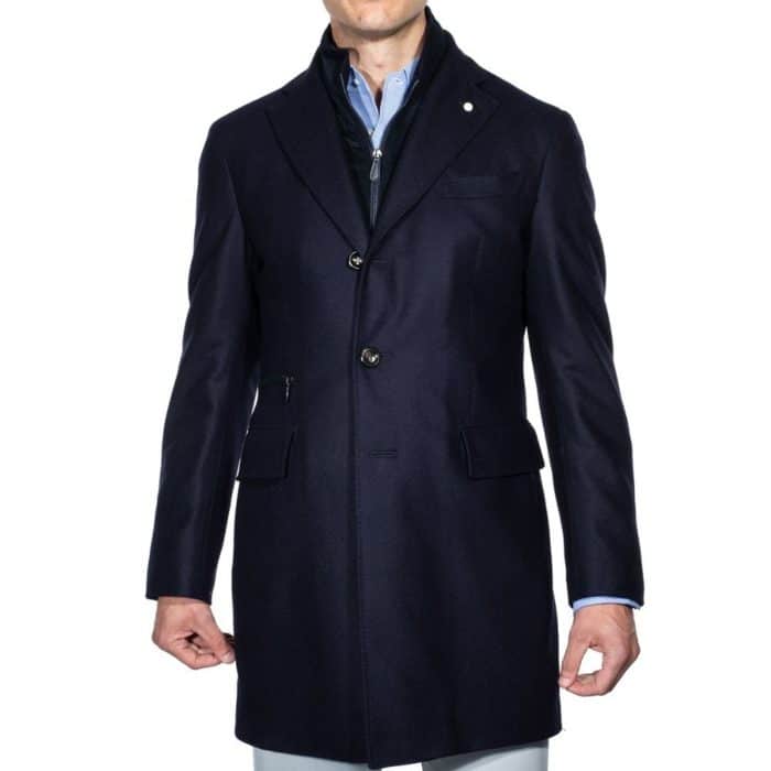 Lubiam Navy Wool/Cashmere Overcoat With Zip Insert | Menswear Online