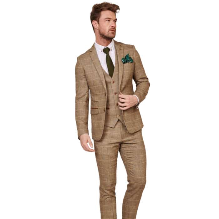 MARC DARCY TED TAN CHECK THREE PIECE SUIT | Menswear Online