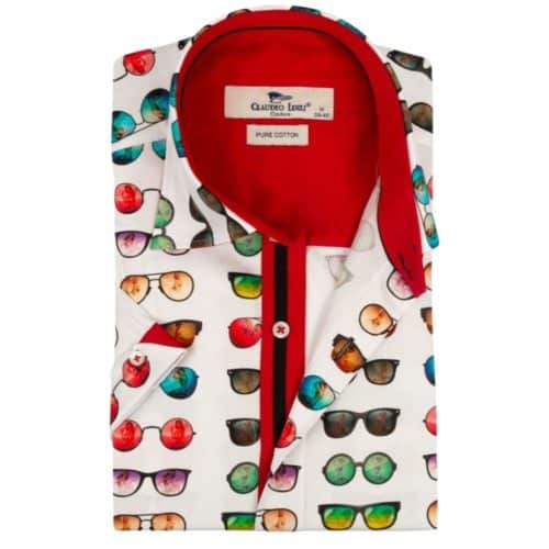 Claudio Lugli White Sunglasses Print Short Sleeved Shirt | Menswear Online