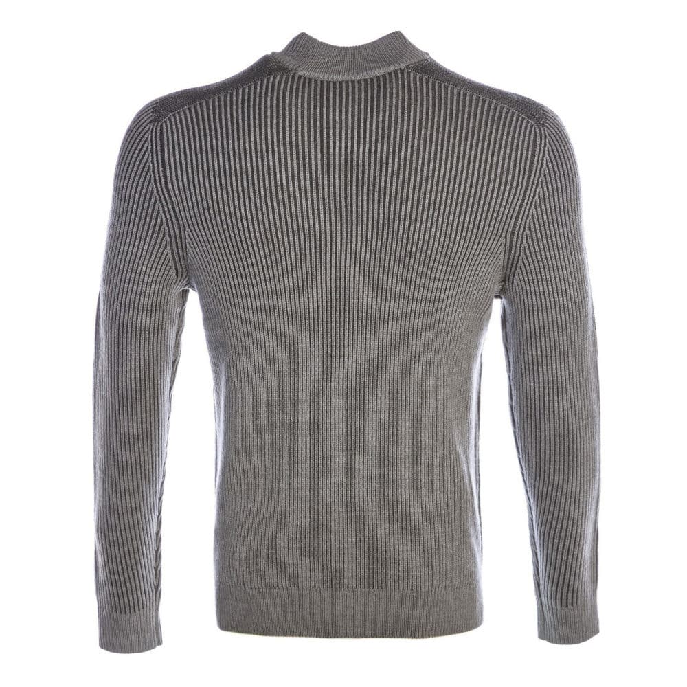 BOSS KALIPA GREY RIBBED CREW NECK JUMPER | Menswear Online