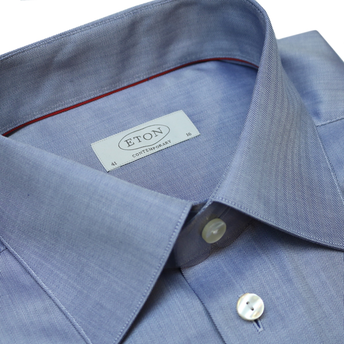 Eton Shirt Small Herringbone Twill Contemporary Fit Navy | Menswear Online