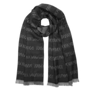 EMPORIO ARMANI LIGHT GREY ALL OVER LOGO SCARF Menswear Online