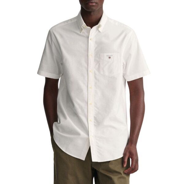 GANT Regular Fit White Short Sleeve Oxford Shirt