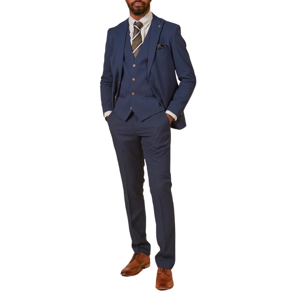 MAX Royal Blue Three Piece Suit With Contrast Buttons FRONT