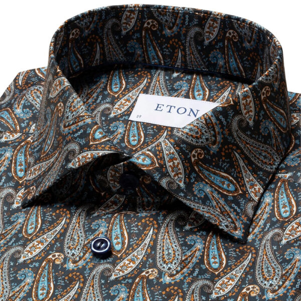 Eton Navy Paisely print Shirt collar