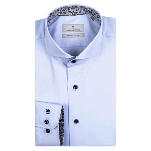 Thomas Maine Floral Trim Collar Bari Blue Shirt