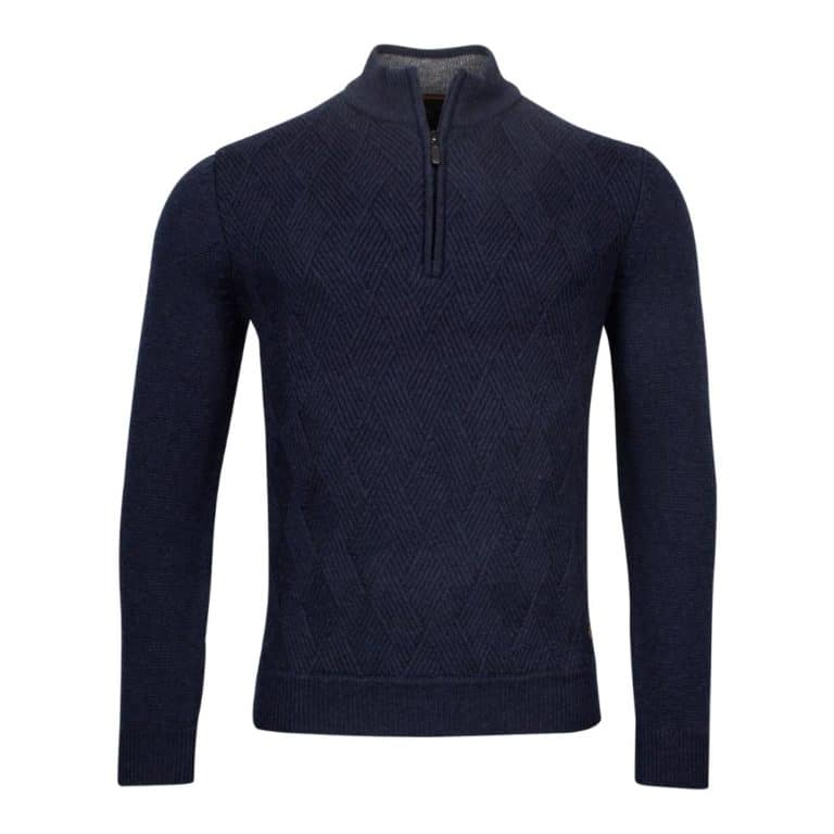 Baileys Jacquard Navy Half Zip Jumper | Menswear Online