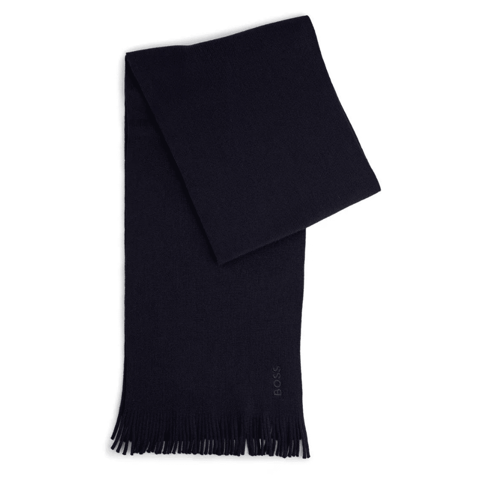 BOSS VIRGIN-WOOL SCARF WITH EMBROIDERED LOGO | Menswear Online