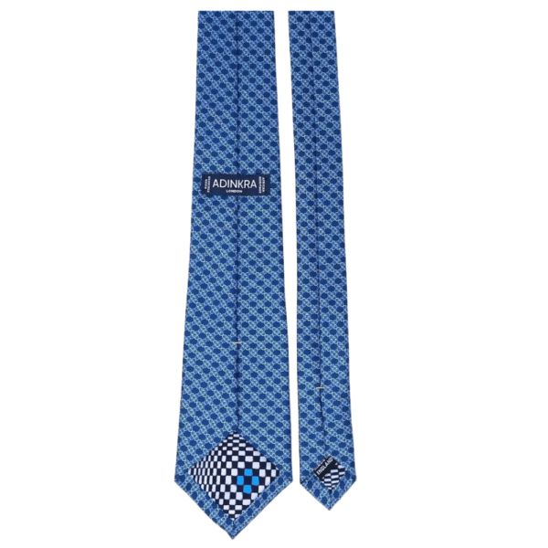 Adinkra Mpatapo hand-finished Blue silk tie - Image 3