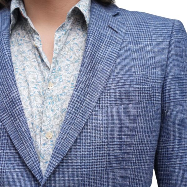 Warwicks Blue Check Linen Blend Jacket fabric