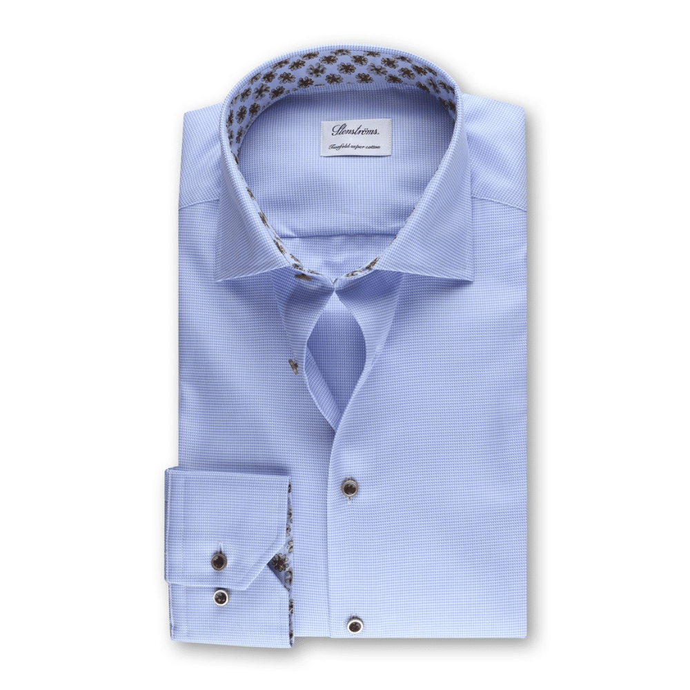 Stenstroms Light Blue Contrast Twill Shirt | Menswear Online