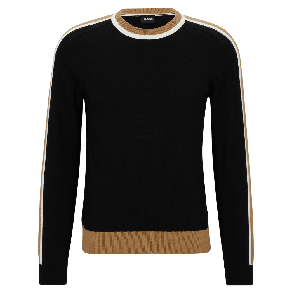 BOSS ORGANIC-COTTON SWEATER WITH COLOUR-BLOCKING | Menswear Online