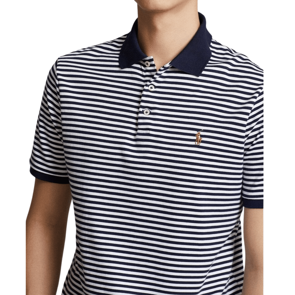 Polo Ralph Lauren Custom Slim Fit French Navy Striped Polo Shirt Menswear Online