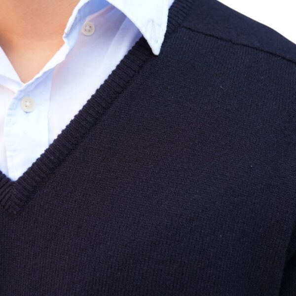 Dark Navy V Neck Jumper close up