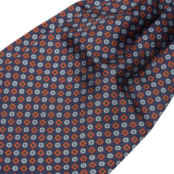 WARWICKS Pure Silk Geometric Navy Cravat detail