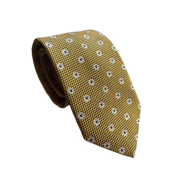 AMANDA CHRISTENSEN Classic Jacquard Flower Structured Yellow Tie