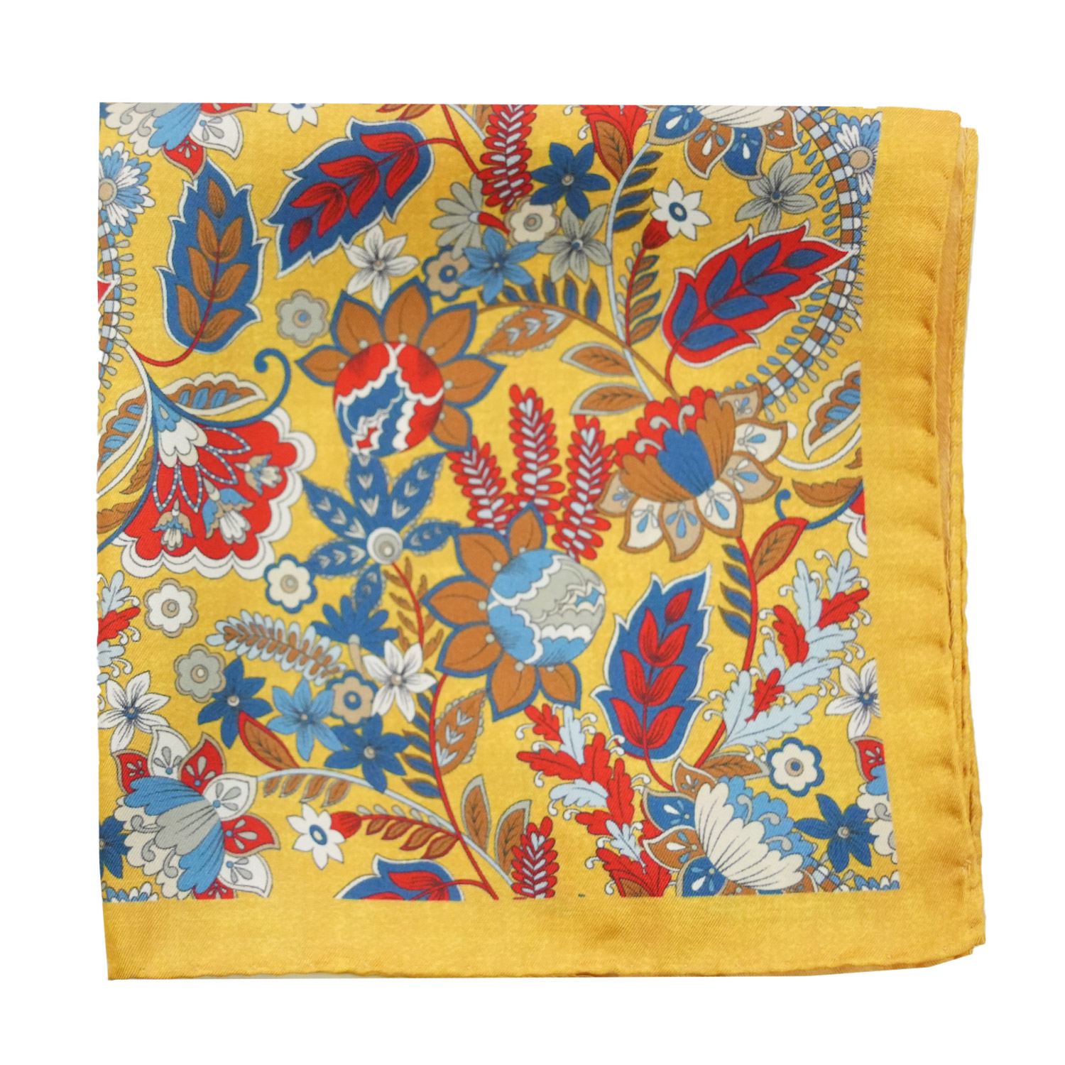 AMANDA CHRISTENSEN Flower Pattern Silk Gold Pocket Square