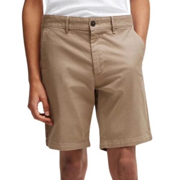 BOSS SLIM FIT STRETCH COTTON TWILL BEIGE CHINO SHORTS