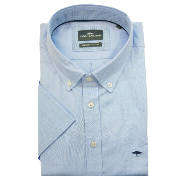 FYNCH HATTON Light Blue Cotton Button Down Short Sleeve Shirt