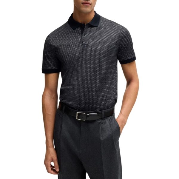 BOSS Mercerized Cotton Polo Shirt With Two Tone Monogram Print