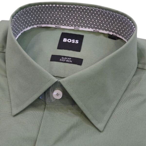 BOSS Hank Slim Fit Green Shirt With Geometric Trim collar