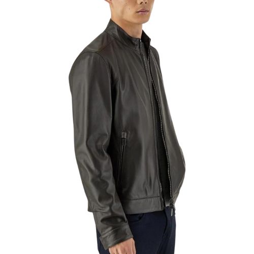 Canali Chocolate Leather Bomber Jacket