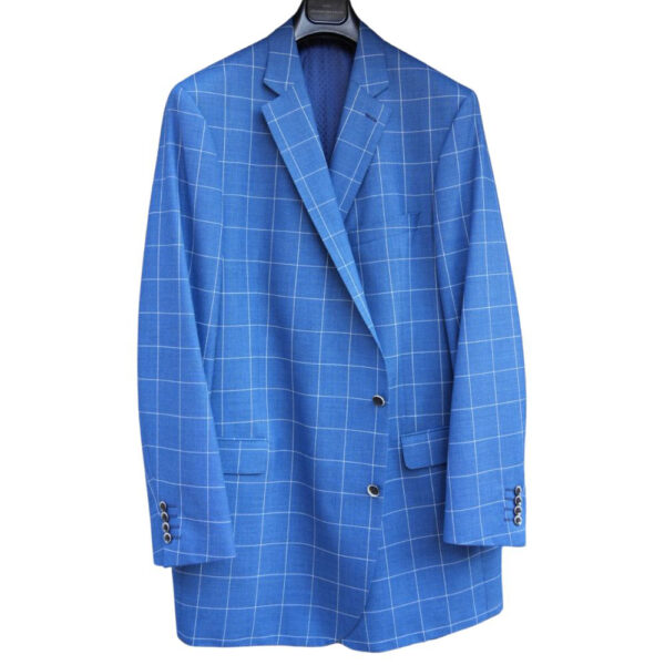 EDUARD DRESSLER BLUE AND WHITE WOOL WINDOWPANE JACKET