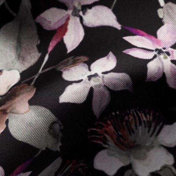 Eton Black Floral Silk Twill Shirt fabric