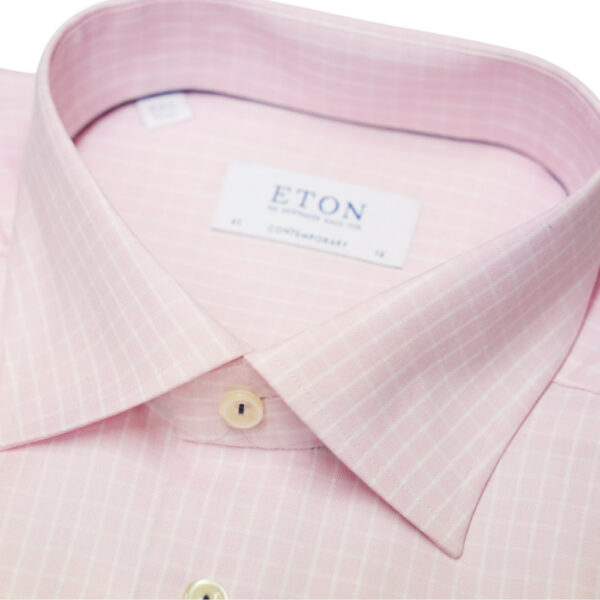 Eton Check Twill Pink Shirt collar 1