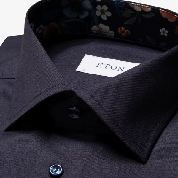 Eton Contemporary Fit Navy Shirt With Flower Pattern Detail 1