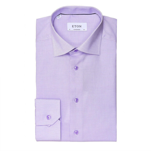 Eton Contemporary Fit Textured Twill Purple Shirt