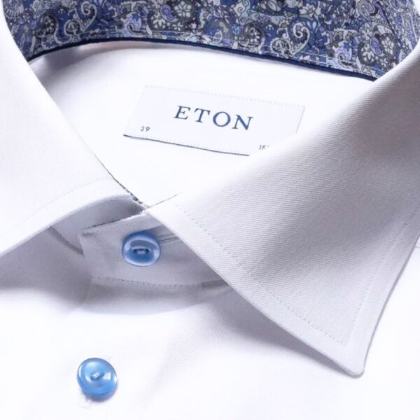 Eton Contemporary Fit White Shirt with Blue Print Insert collar