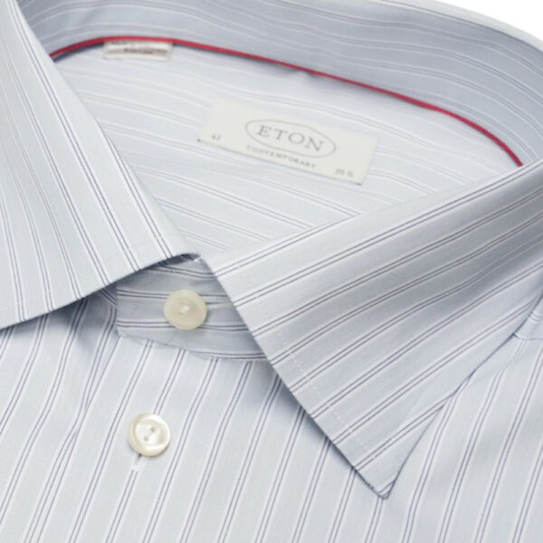 Eton French Cuff Double Striped Blue Shirt collar