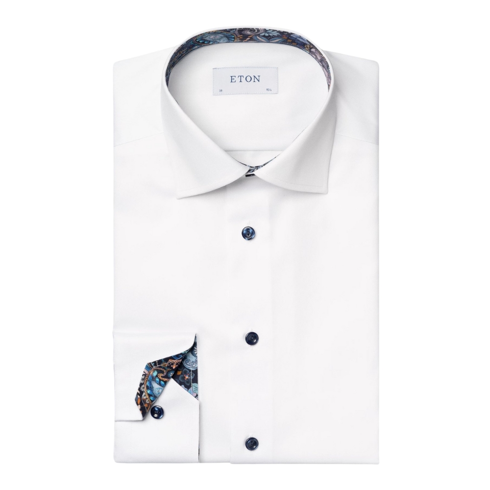 Eton Signature Twill Contemporary Fit White Floral Effect White Shirt