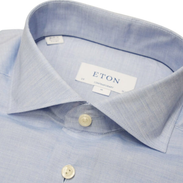 Eton micro herringbone Twill blue shirt collar