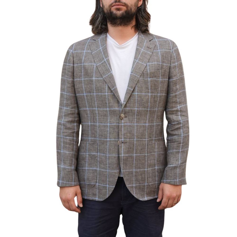 Hackett Brown Linen Windowpane Jacket