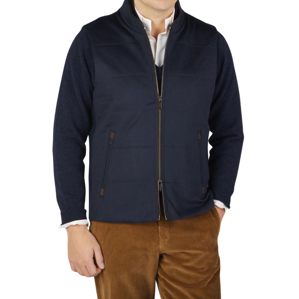 MAURIZIO BALDASSARI Navy Water Repellent Pure Cashmere Gilet