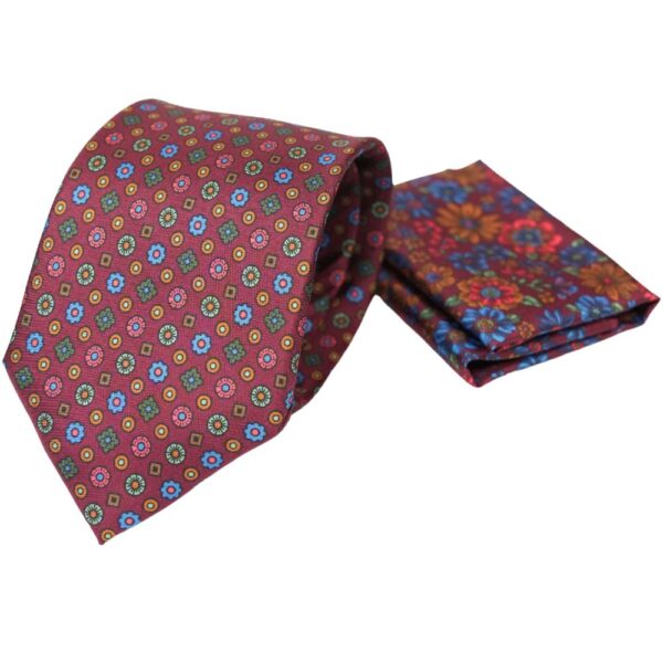 Amanda Christensen Bordeaux Geometric Silk Tie And Floral Pocket Square 2