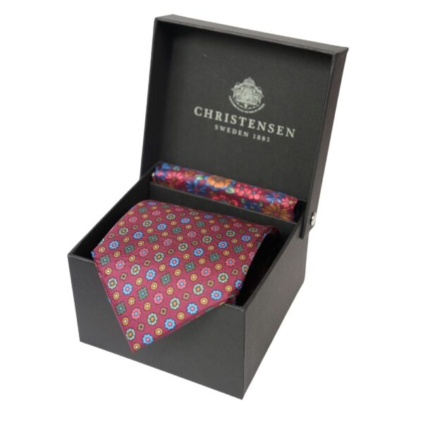 Amanda Christensen Bordeaux Geometric Silk Tie And Floral Pocket Square