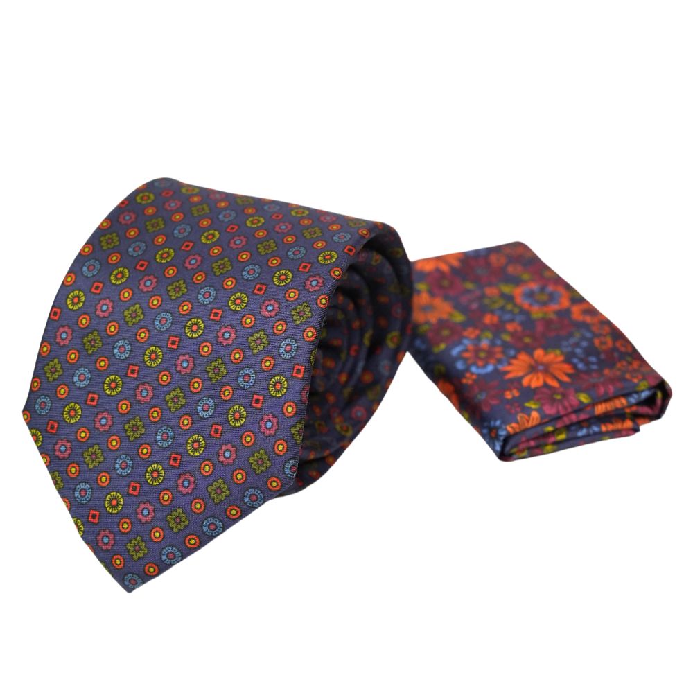 Amanda Christensen Navy Geometric Silk Tie And Floral Pocket Square 2