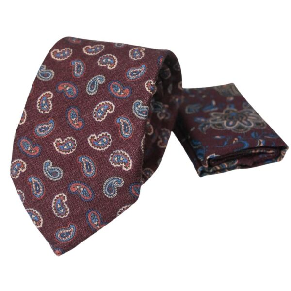 Amanda Christensen Wine Paisley Wool Tie And Pocket Square