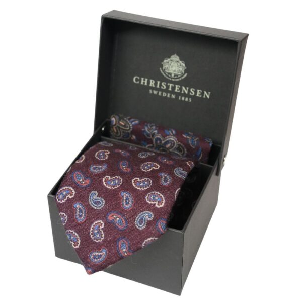 Amanda Christensen Wine Paisley Wool Tie And Pocket Square 2