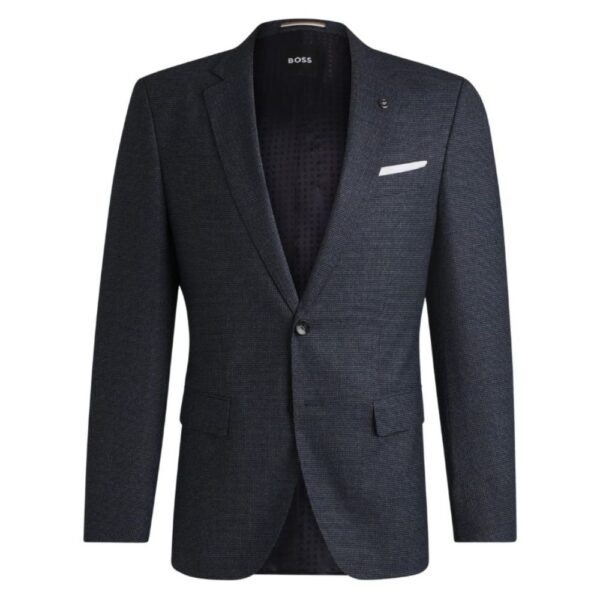 BOSS Hutson Dark Blue Slim Fit Jacket in Micro Patterned Stretch Wool