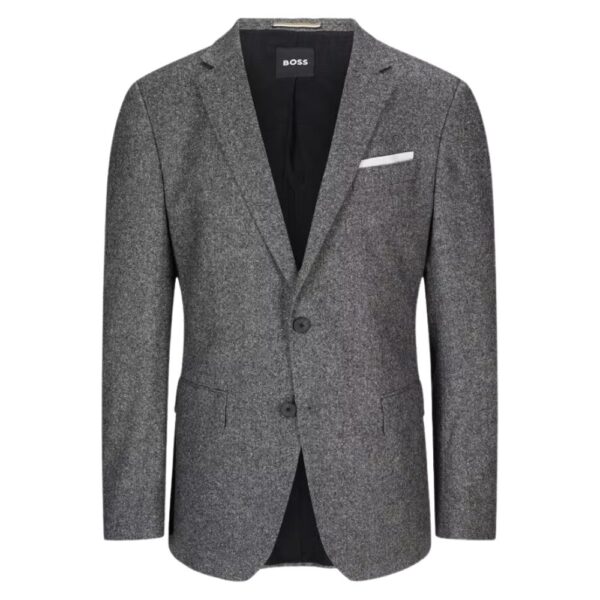 BOSS Hutson Grey Slim Fit Jacket in Micro Patterned Stretch Wool