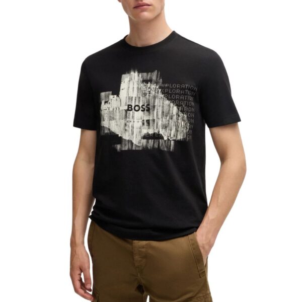 BOSS Regular fit Black T Shirt in Cotton Jersey With Seasonal Artwork