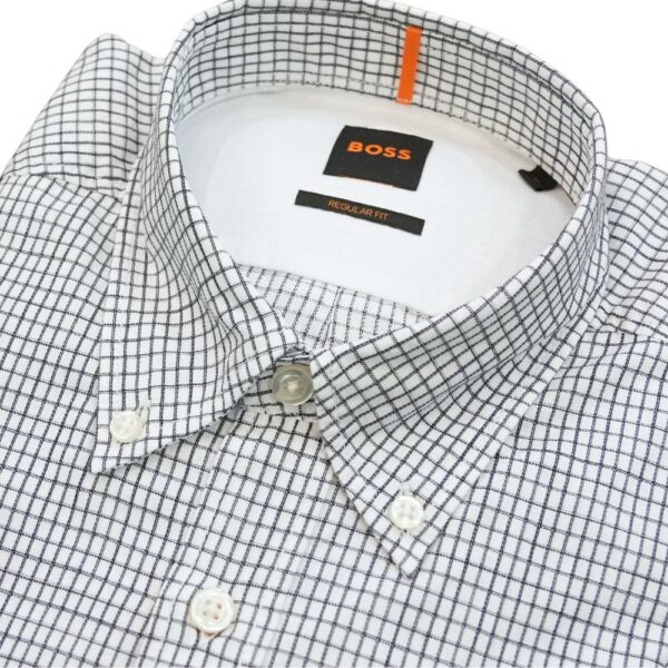 BOSS Ricker Regular Fit White Check Shirt with Button Down Collar 2