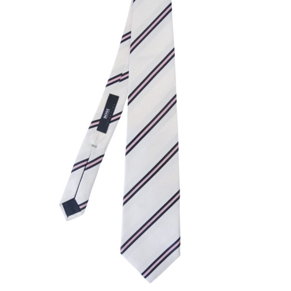 BOSS Silver Navy Pink Striped Tie 2