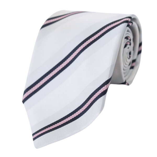 BOSS Silver Navy Pink Striped Tie