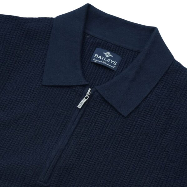 Baileys Textured Half Zip Navy Polo Shirt 2