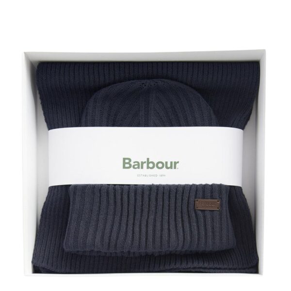 Barbour Crimdon Navy Fleck Beanie And Scarf Gift Set 3